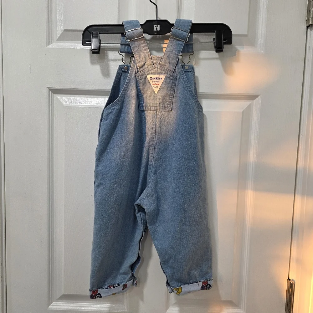 VTG OshKosh B'Gosh Made in USA Overalls 2T Vestbak Denim Tractor Cuff Truck Rare